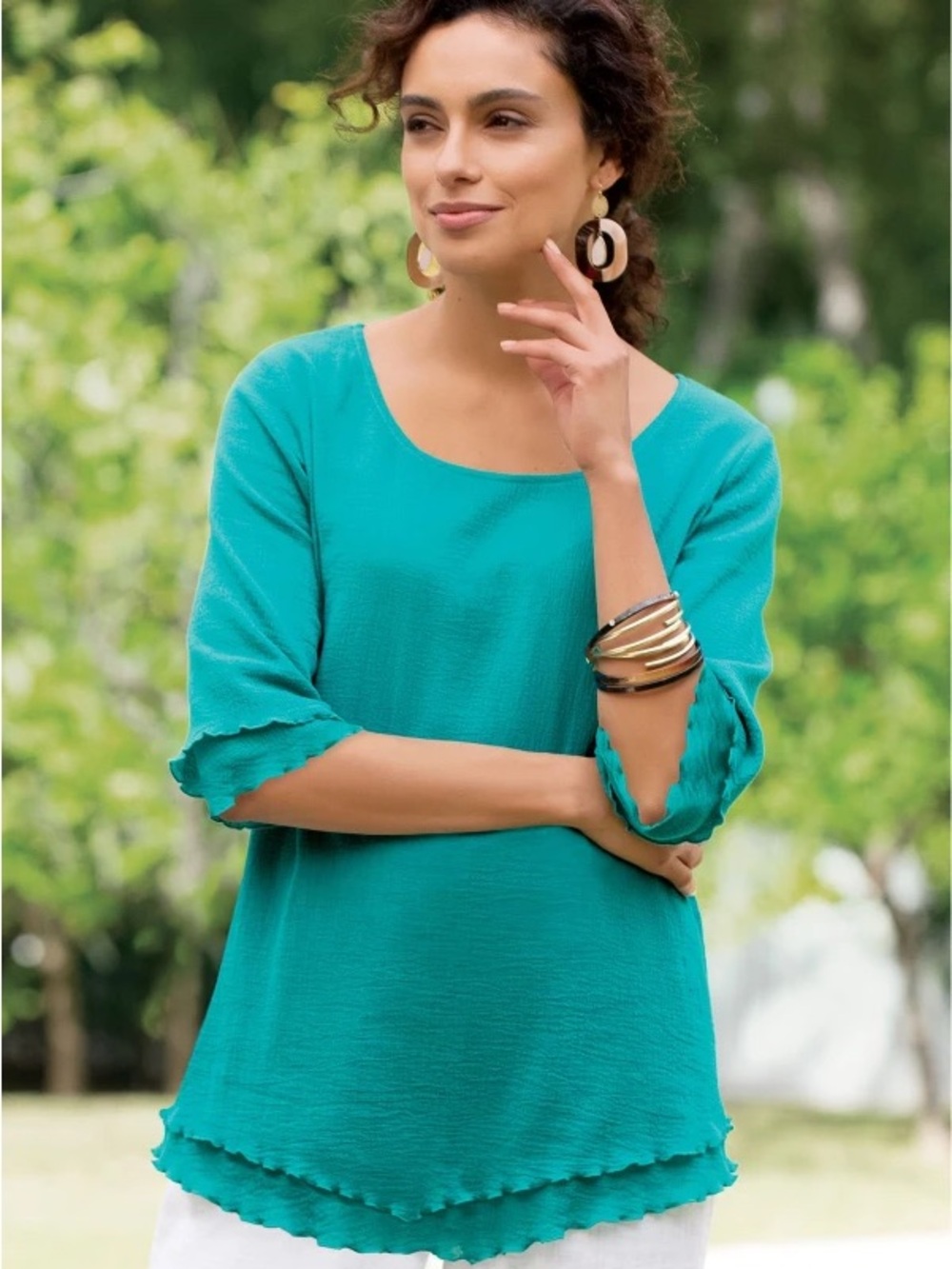 Soft Surroundings Tile Blue Siesta Key Tunic 100% Cotton